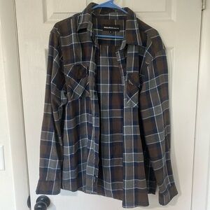Brown and Blue Plaid Flannel Shirt